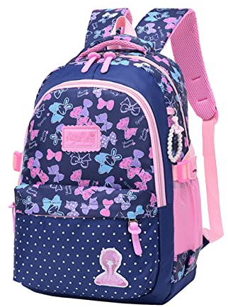 Amythe Zaino Scuola Elementare Bambina Ragazza Zainetto Casual Leggero e Impermeabile con Stampa Fiocco Borsa da Scuola per Bambini 8 9 10 11 12 anni