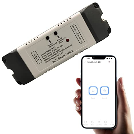 Newgoal Módulo de interruptor de relé WiFi inteligente de 2 canales USB 5V / AC85V-250V, compatible con control Bluetooth, control remoto de la aplicación eWeLink, para Alexa Google Home