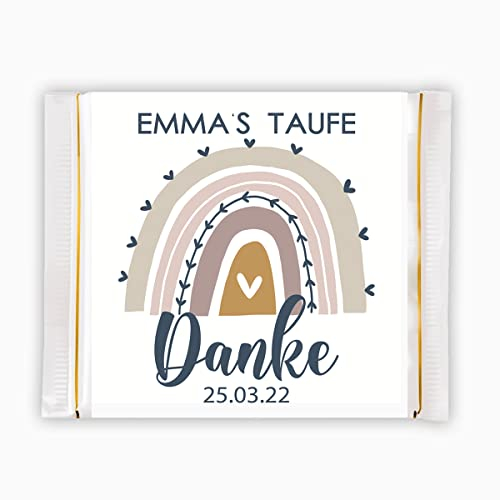 Schokoladen-Banderole mit Name für die Taufe, Kindergeburtstag, Hochzeit, Deko, Gast-Geschenk, mit Regenbogen, Tischkarte, personalisiert
