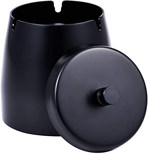 Aschenbecher für Draussen,Aschenbecher mit deckel,Winddichter Aschenbecher aus Edelstahl für das Home Office, den Desktop, die Terrasse, den Balkon im Freien. (Schwarz, Klein-8x6x8)