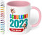 Geschenk zur Einschulung für Mädchen und Jungen: personalisierte Tasse Schulkind 2025 Affen-Motiv mit Namen, Rosa