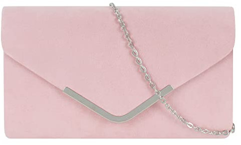 MEGAUK Damen Clutch Samt Abendtasche Elegant Handtasche Envelope Tasche Unterarmtasche mit Kette für Hochzeit Wedding Prom Party (Samt Rosa)