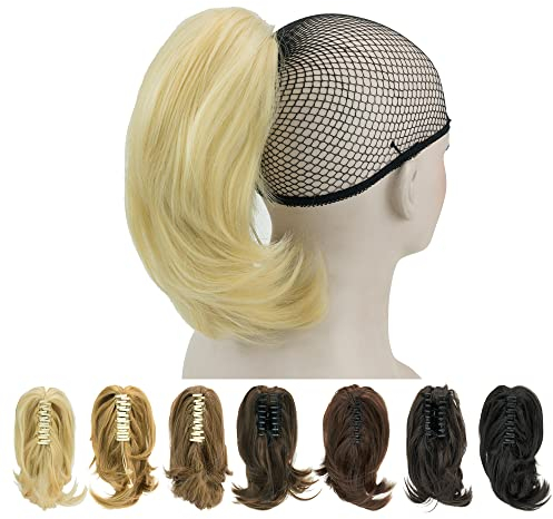 IMISSU Süße kurze Klaue Pferdeschwanz Grab Haarteile Dicke Clip In Haarverlängerungen Kleine Pferdeschwanz Haarteile für Frauen (Blond)