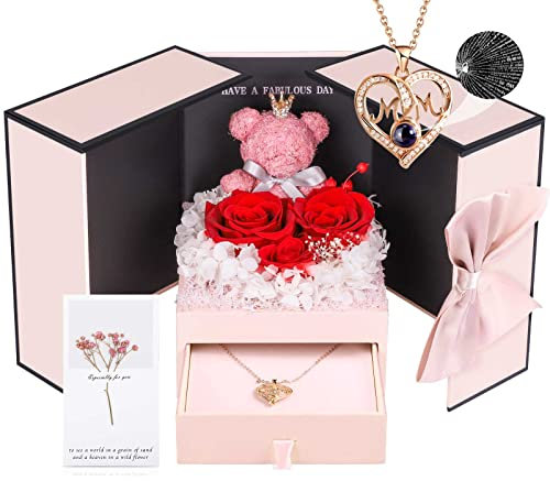 ADDWel Gifts for Mum from Daughter and Son, Mother Birthday Gift Idea from Kids, Unique Preserved Real Roses with I Love You Mum Necklace, Cool Present to Mam on Mothers Day