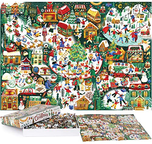 1000 Piece Jigsaw Puzzles Age 12+ for Adults - Christmas Illustrated Theme - Christmas Jigsaw Puzzle for Adults and Children - Family Fun Christmas Jigsaw - 100% Recycled Puzzle by bopster