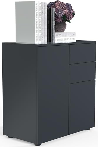VCM Kommode Anthrazit 70x39x77 cm 2 Türen 4 Fächer Schubladen Holzwerkstoff