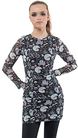 Nightmare Before Christmas Robe pailletée imprimée officielle pour femme, Noir, XXL