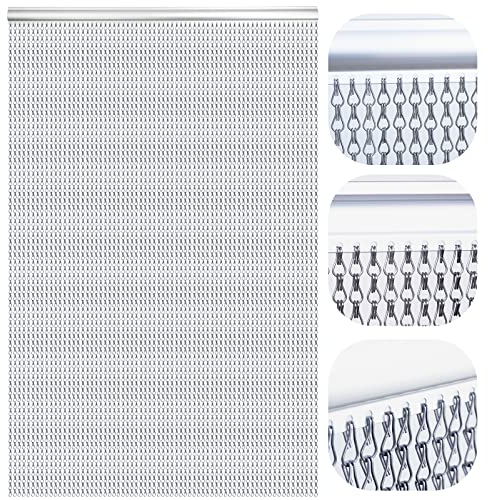 LYMMIYTC Pantallas de Puerta de Cortina de Cadena 100 x 210cm Cortina de Cadena de Aluminio para Decoración de Puertas,Cortina Voladora de Metal Persianas de Insectos Control de Plagas(Gris)