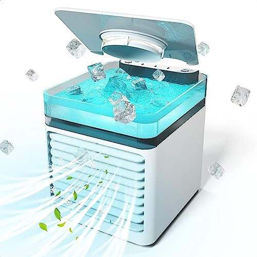 Ventilador Humidificador, Luz De Ambiente Led De 7 Colores Aire Acondicionado Barato, Utilice Solo Agua Limpia Climatizador PequeñO, para El Hogar, La Oficina, El Dormitorio, La Cocina