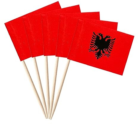 stidsds 100 Stück Albanien Flagge Albanien Zahnstocher Flaggen Mini kleine albanische Cupcake Topper Stick Flaggen Banner Party Cocktail Obst Dekoration