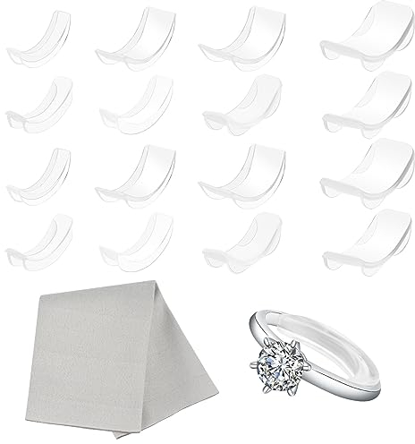 Flintronic Ringgrößenversteller für Lose Ringe, 16 Stück Transparent Ring Verkleinern, Ringgrößenversteller Abstandshalter Silikon, Ring Size Adjuster für alle Ringe,Ringschutz mit Schmuck Poliertuch