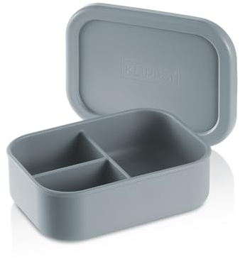 KLIPPSI® Fiambrera mediana de 3 compartimentos, fiambrera de silicona platino, resistente al calor, resistente al frío, a prueba de fugas, apto para lavavajillas (azul claro)