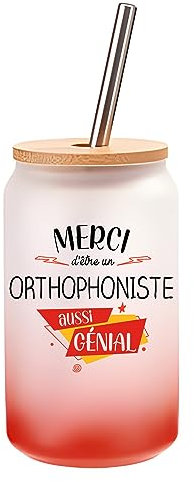 Planetee Verre Cocktail Merci Orthophoniste Génial | Idée Cadeau Verre à Eau avec Paille
