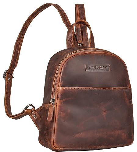 STILORD 'Elonora' Vintage Leder Rucksack Tasche 2 in 1 Damen klein Damenrucksack Daypack für Frauen Rucksackhandtasche Tagesrucksack Echtleder, Farbe:ambra - coganc