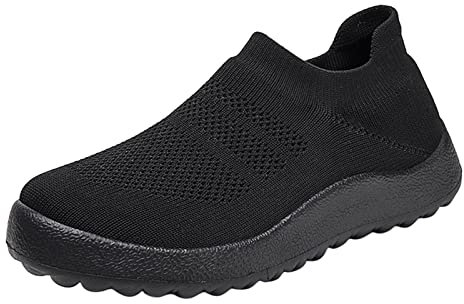 Damenschuhe 44 Damen Jack Schuhe Mode Frühling und Sommer Damen Sportschuhe flacher Boden leicht Slip On Fly gewebtes Mesh atmungsaktiv bequem einfarbig lässiger Stil Aigner Schuhe (Black, 40)