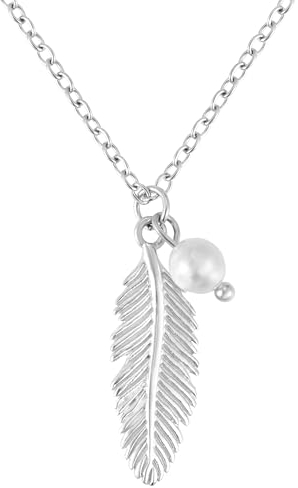 BONNYBIRD® Boho Kette Feder Anhänger Edelstahl Silber - Boho Schmuck Damen Kette Silber mit Anhänger Feder Perlen Anhänger Feder Edelstahl Kette Damen
