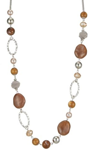 Bulinlin Silber Perplen Lang Kette für Damen Boho Statement Chain Halskette Modeschmuck Geburtstagsgeschenke für Frauen (52-Brown)