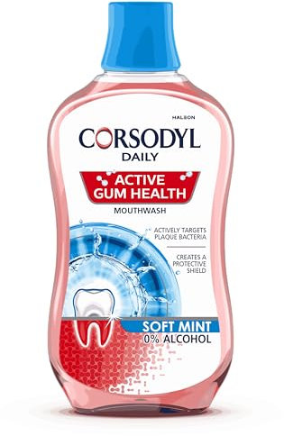 Corsodyl Mouthwash Daily Active Gum Health, Fluoride Mouthwash, Alcohol Free, Soft Mint, 500ml
