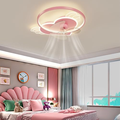 JOJOM Lámpara de Techo LED Regulable Lámpara de Techo Corazón Moderno Niños Lámpara Habitación Infantil con Mando a Distancia Niñas Dibujos Animados Niños Dormitorio Interior Decoración,Rosa,55cm