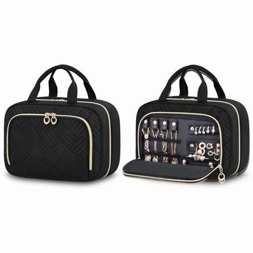 LOVEVOOK Trousse de Toilette Femme Voyage, Grande Capacité Trousses de Toilette à Suspendre avec Compartiment de Stockage de Bijoux, Imperméable Voyage Accessoires Sac Cosmétique Organisateur,Noir