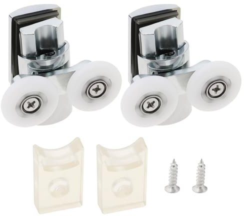 LT Easiyl 2Pcs Bottom Shower Door Twin Rollers 23mm Runners Shower Zinc Alloy Door Fixing Pulleys in Chrome with Anti-Collision Block (Fits Glass 4-8mm)