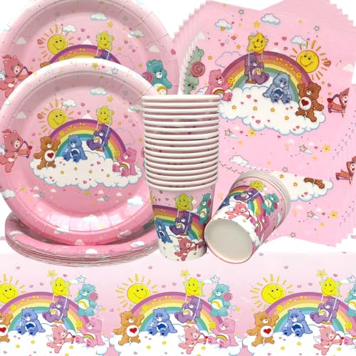 Vajilla para Fiesta de Oso,Doyomtoy 61 Piezas Vajilla de Cumpleaños Oso Decoraciones de Cumpleaño Platos Tazas Servilletas de Fiesta para Baby Shower Cumpleaños
