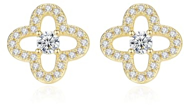 GAVU Kleeblatt Ohrringe für Damen Silber 925 mit Zirkonia, vergoldete Ohrstecker, Ohrschmuck Damen
