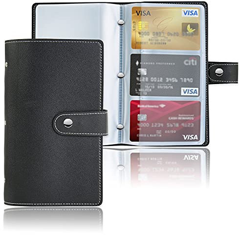 Czzmy PU-Leder Visitenkartenmappe für 96 Karten Ideal für Büro und Praxis Visitenkartenbuch Kundenkarten Kreditkarten(1-Black)