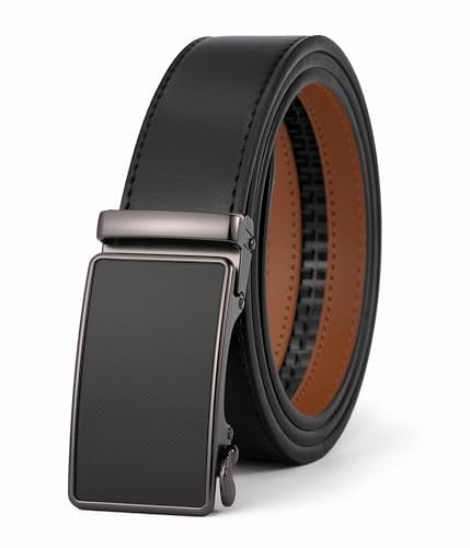 VRLEGEND Gürtel Herren Automatik Ledergürtel Ratsche Gürtel ohne Löcher für Business Anzug,Größe Angepasst,mit Geschenkbox （Schwarz-22165,Einstellbare 40W-44W=130cm