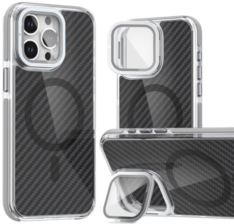 AKABEILA Custodia magnetica per iPhone 11 Pro Max con protezione per fotocamera integrata, supporto in fibra di carbonio traslucida PC posteriore TPU Bumper Cover 6,5 pollici grigio