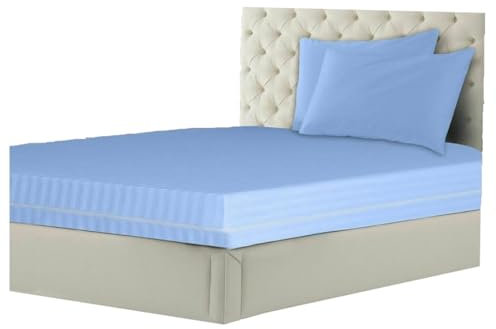 Coprimaterasso traspirante con cerniera, antipolvere, a righe, in policotone, con cerniera intera, per letto singolo, super king (blu singolo)