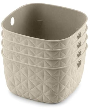 CURVER Softex 4x 3L Storage Baskets, 100 percent Recycled Material, Lightweight, For Bathroom, Living Room, Kitchen, Chalk White