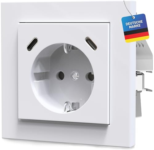 Steckdose Schnellladegerät USB-C/C PD 3.0 QC Kindersicherung Standard Unterputz Wand kompatibel mit GIRA Jung Merten Busch Jaeger Reinweiß Alpinweiß Smartphone Tablet Power Delivery Quick Charge