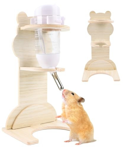 Hamster Trinkflasche mit Ständer, Holz Meerschweinchen Wasserspender Ständer Hamster Nippeltränke, 75 ml Nagertränke, Hamster Zubehör