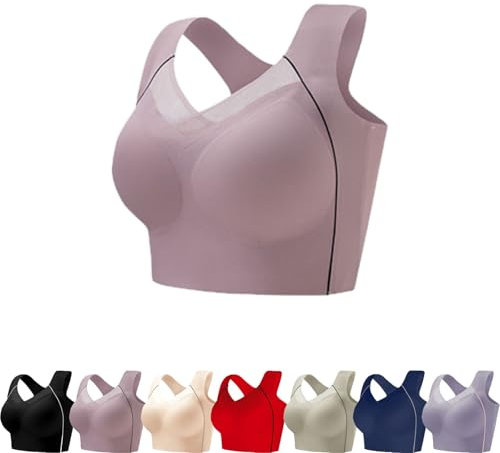 ALOEU Full Cup Pads Large Size Breathable Bras for Ladys Women, Posture Correcting Sports Bra(Pink,XL)