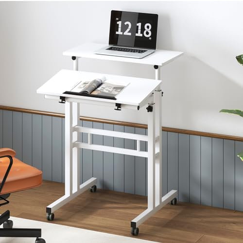 AuraCraft Computertisch Laptoptisch Mit Rollen,Höhenverstellbarer 67-115CM,PC Tisch,Laptopständer,Mobiler Beistelltisch Pflegetisch,Für Zuhause und Büro,80x60CM (Weiß)