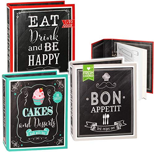 alles-meine.de GmbH 3 er Set Kochbücher & Backbuch & Getränke Rezepte - Retro & Vintage__ jeweils 25 Seiten - ERWEITERBAR - Ordner/Ringbuch/Sammelordner - blanko Rezep..