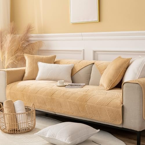 ZCXRYFL Sofa üBerzug Mit/Ohne Armlehne L U- Form Groß Chaiselongue Ecksofa Universal Sofabezug 1 2 3 4-Sitzer Weicher PlüSch Sofa BezüGe Rutschfester Sofaschoner Sofa Abdeckung(70X120cm,Khaki)