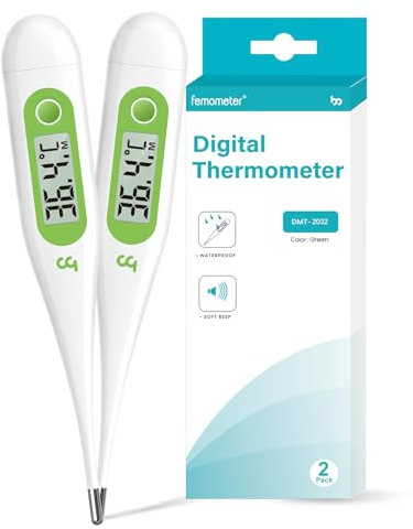 Digitales Fieberthermometer, Rektal, Oral, Achselthermometer Fieber Thermometer für Baby Kinder Erwachsene, Genaue und Schnelle Ablesungen, Wasserdichte Sonde (grasgrün-2 packungen)