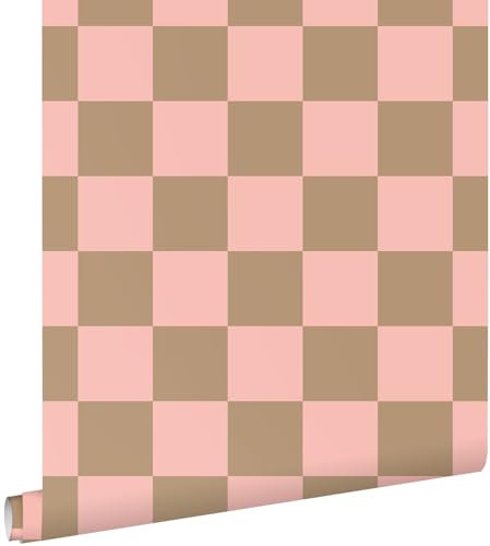 Esta Home Tapete Karomuster Rosa und Beigebraun 53 cm x 10.05 m