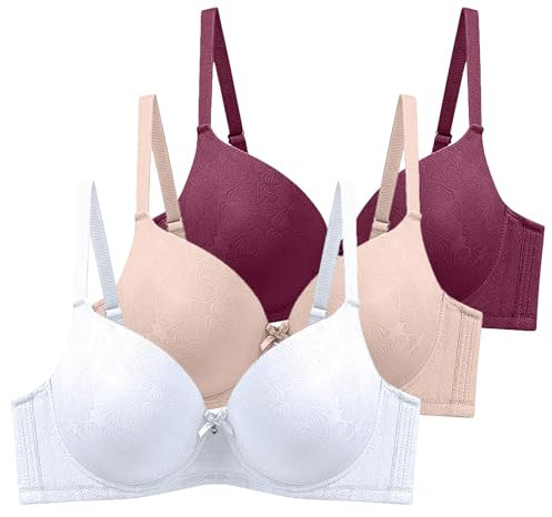 XCXC 3er Pack Damen BHS mit Bügel Frauen Spitzen-BH Leicht Perfekte Passform Klassische Anti-Sagging BH Set mit Verstellbaren Trägern für Alltag und Freizeit