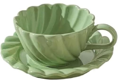 Huiyiwert Keramik Espressotasse mit Untertasse Süße Kaffeetasse 250ml Cappuccinotasse Set Kaffeeservice Latte Becher Mokka Tasse Geschenk für Frauen Mädchen Mama Freundin Kollegin (Grün)