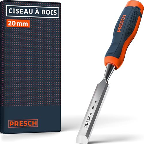Presch Scalpello per legno 20mm - Completamente levigato per utilizzo immediato - Per professionisti con 25° angolo e robusta battuta in metallo - Impugnatura ergonomica per presa sicura