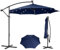 Panana 3M Garden Cantilever Parasol with 24 Solar Powered LED Lights Outdoor Banana Hanging Umbrella with Crank Mechanism Sun Shade Canopy for Poolside, Deck, Patio and Balcony Dark Blue