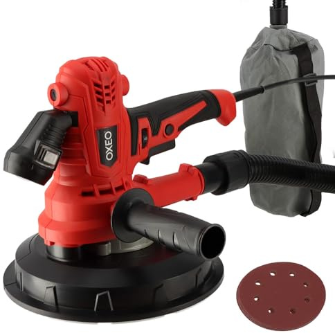 Ponceuse circulaire murale 900W - Mur et Plafond - 6 disques abrasifs 180mm - 5 vitesses - Eclairage LED - Sac de poussières
