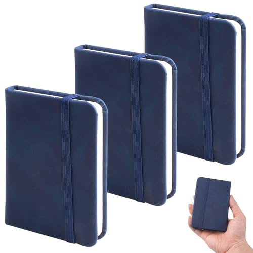 3 Stück Kleines Notizbuch A7, Mini Notizblock mit Gummiband, A7 kleine Pocket Notizbuch, Dickes Papier blaues Leder Notizheft Gesamt 300 Seiten,Für Tagebuch, Schule, Arbeit, Reisetagebuch,Tagesplaner