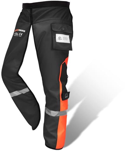 YARDMARIS Chaps, pantaloni protettivi universali con cintura regolabile e tasca, leggings di sicurezza per la silvicoltura – taglia unica(Arancione-Nero)