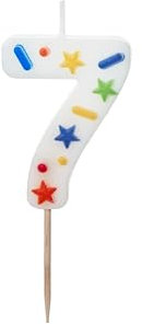 PartyDeco Kerzenzahl #7 | 5,5 cm Weiß Konfetti