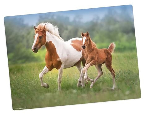 Tischsets|Platzsets abwaschbar – Pferde Mama mit Fohlen – 1 Stück – 44 x 32 cm – aus Premium Vinyl