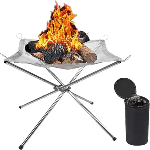 Wisyurt Tragbares Lagerfeuer, Lagerfeuer, Feuerstelle, Zusammenklappbar, Edelstahlgeflecht, Kamin, Faltbare Camping-Feuerstelle, Campingausrüstung